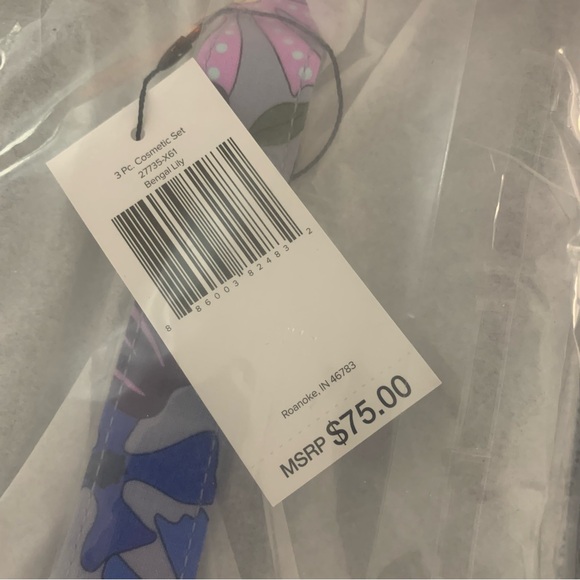 NWT Vera Bradley 3-Piece Cosmetics Makeup Bag Set Bengal Lily Pattern Purple - Picture 4 of 4